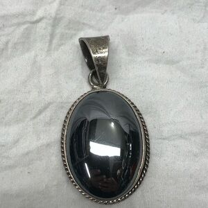 Vintage TAXCO Mexico Signed Sterling Silver Rare Hematite Pendant